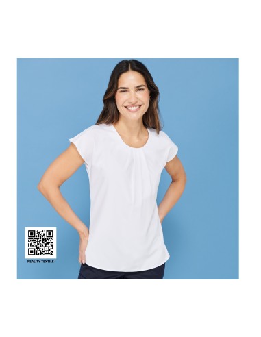 H-H597-Ladies Pleat Front Short Sleeve Blouse